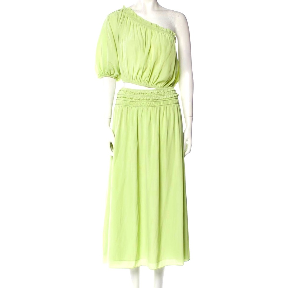 Ramy Brook Elegant Lime Green One-Shoulder Dress